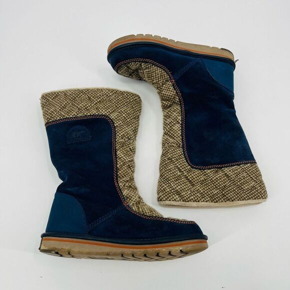 Sorel Newbie Tall Womens Collegiate Suede Winter Boots  Navy Blue Size 7 - Picture 1 of 10